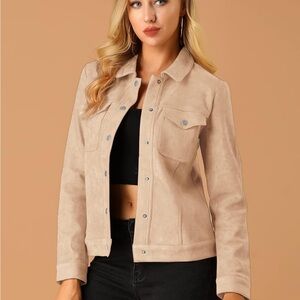 Allegra K Faux Suede Jacket Apricot Pink